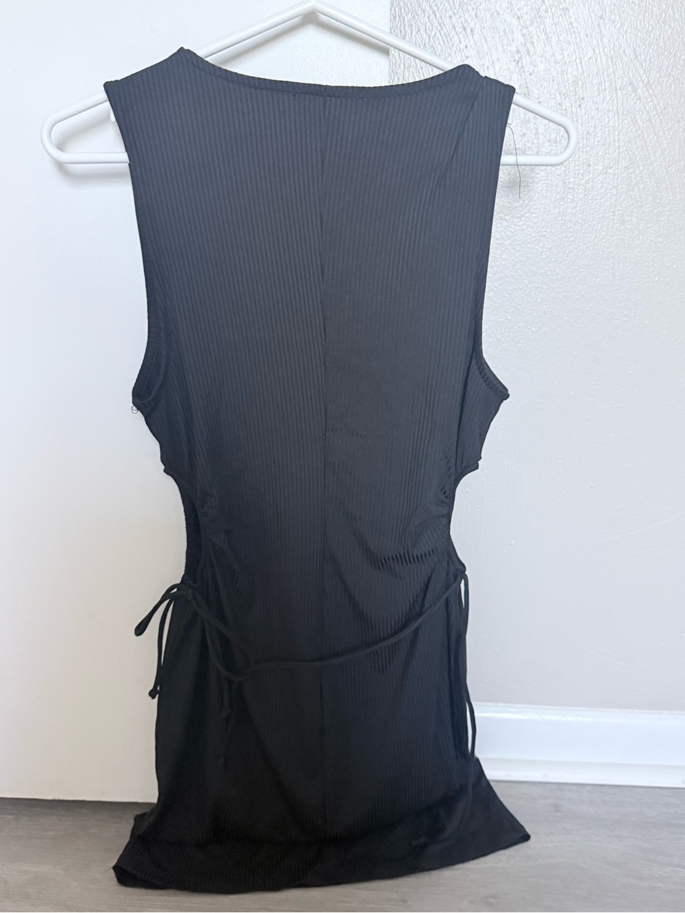 Ambiance Black Ribbed Sleeveless Dress with Side Ties